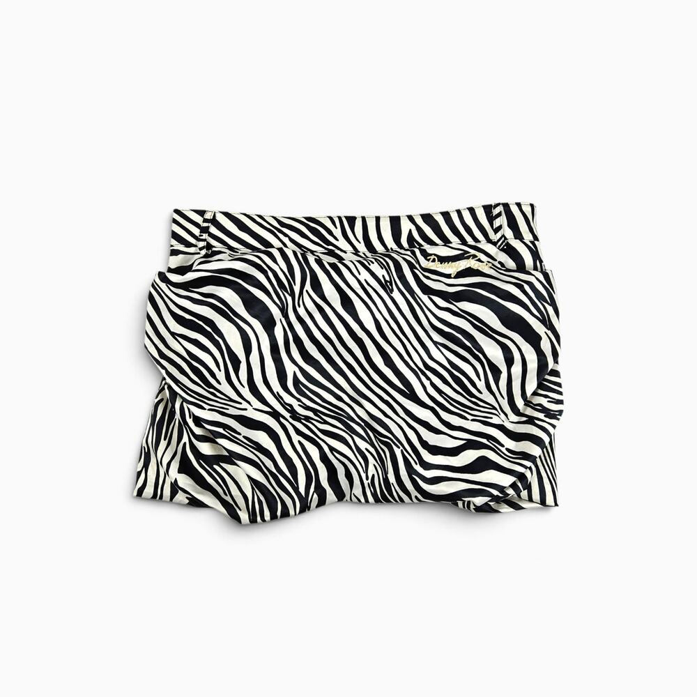 Y2k Euro Satin Mini Skirt Zebra Print Bubble Hem Denny Rose - Medium
